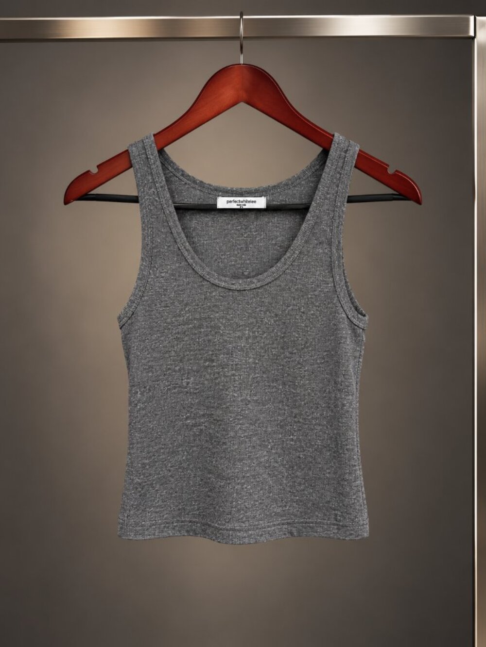 perfectwhitetee Ribbed Scoop Neck Crop Tank Heather Grey Made in USA Womens XS